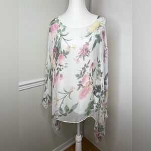 Made in Italy Silk Sheer Floral Overlay Cape Top